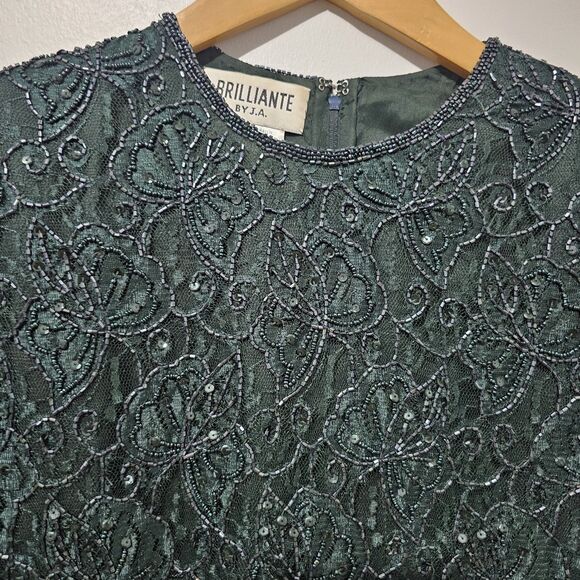 Vintage - Brilliante By J.A. - Dress Beaded Long Formal Evening - Size L - Green - Picture 4 of 9